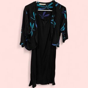 Cute Y2K Bali batik black ruffle sleeveless dress beaded jacket set resort